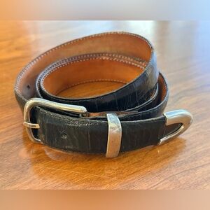 Dingham Black Leather Belt w/ Silver Buckle Set | Made in Italy | Minimalist